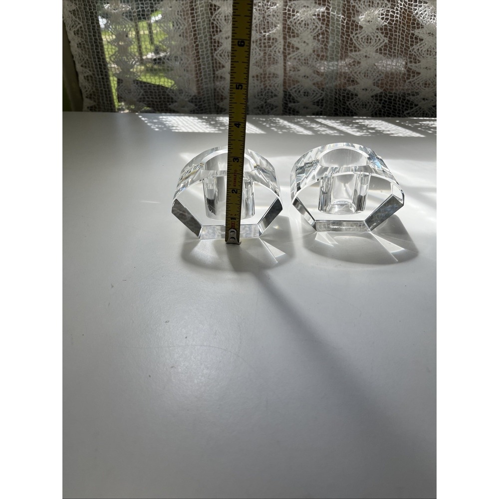 Vintage Oleg Cassini Crystal Cut Lotus Votive Elegant Candle Holder Signed Set - Picture 7 of 8